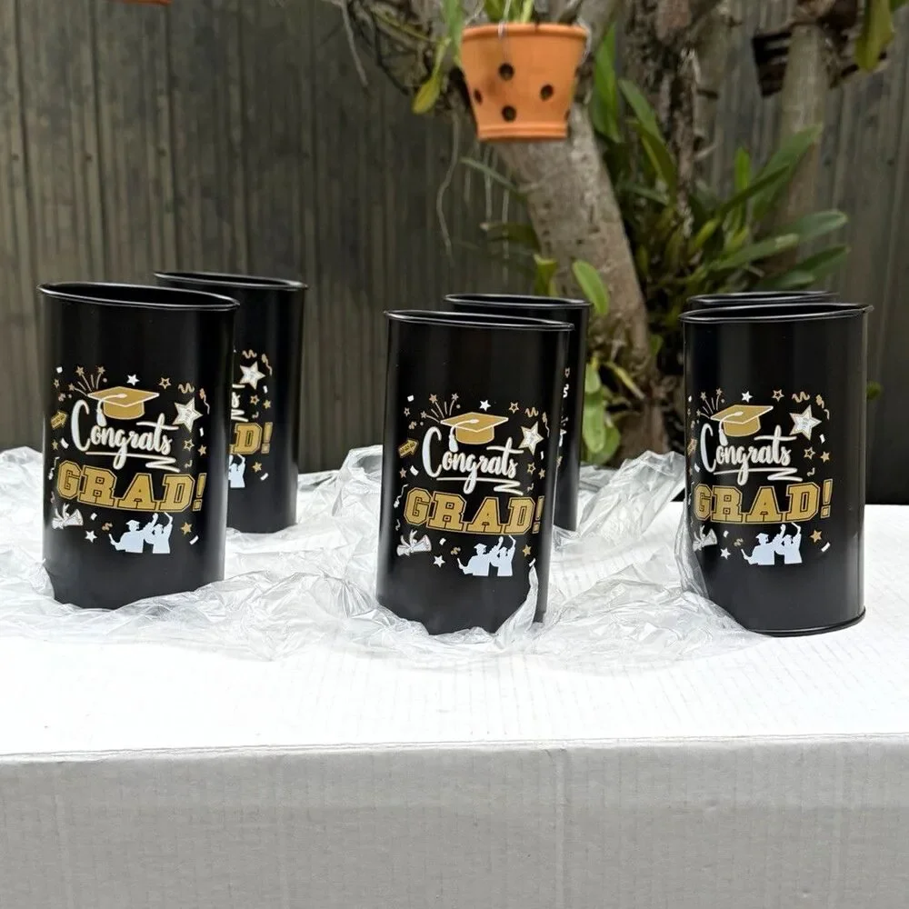 Set of 6 Black Plastic 16oz Tumblers “Congrats Grad” – Graduation Cups